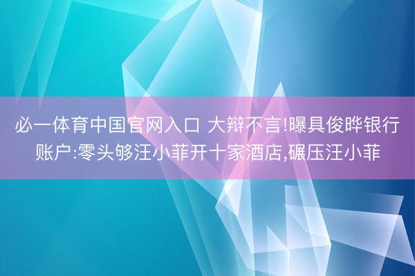 必一体育中国官网入口 大辩不言!曝具俊晔银行账户:零头够汪小菲开十家酒店，碾压汪小菲