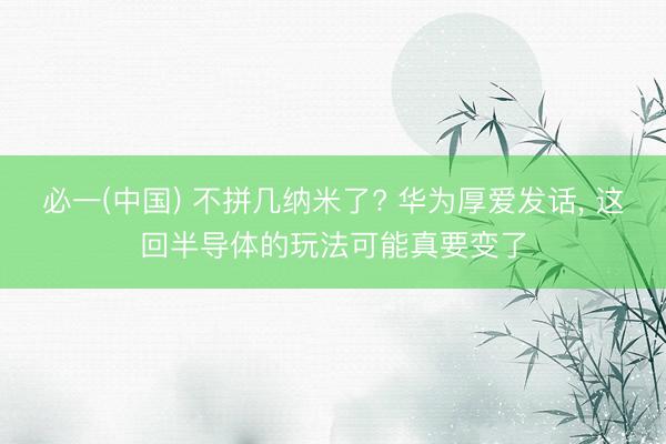 必一(中国) 不拼几纳米了? 华为厚爱发话， 这回半导体的玩法可能真要变了
