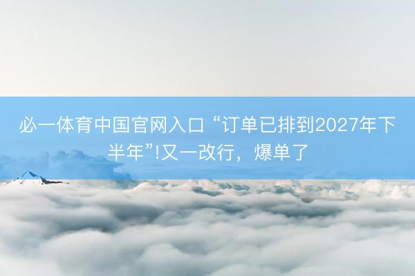 必一体育中国官网入口 “订单已排到2027年下半年”!又一改行,爆单了