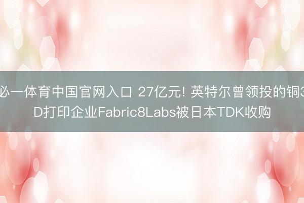 必一体育中国官网入口 27亿元! 英特尔曾领投的铜3D打印企业Fabric8Labs被日本TDK收购