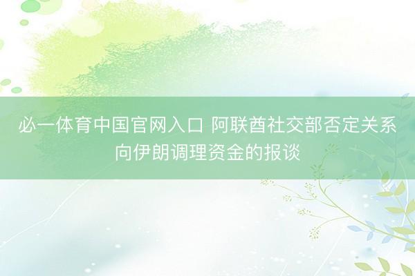 必一体育中国官网入口 阿联酋社交部否定关系向伊朗调理资金的报谈